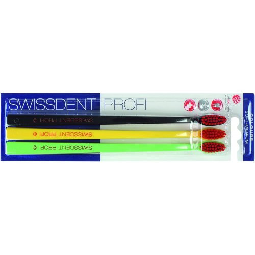 Swissdent Profi Colours Soft - Medium Triopack Vidutinio minkštumo dantų šepetėlių rinkinys Black/Yellow/Green