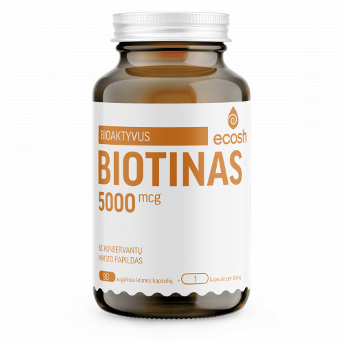 Ecosh Biotin Maisto papildas Bioaktyvus Biotinas 90 kapsulių