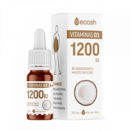 Ecosh Vitamin D3 with Coconut Vitaminas D3 su kokosų aliejumi 1200IU 10ml