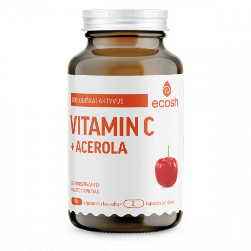 Ecosh Bioactive Vitamin C With Acerola Biologiškai aktyvus vitaminas C su acerola 90 kapsulių