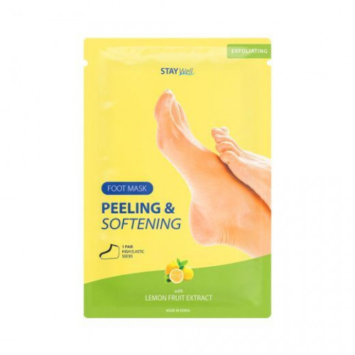 STAY WELL Peeling & Softening Foot Mask Lemon Šveičiamoji pėdų kaukė su citrinomis 1 pora