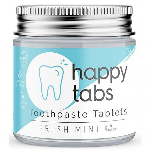 Happy Tabs Toothpaste Tablets Fresh Mint Fluoride Dantų pastos tabletės su fluoridu 80vnt