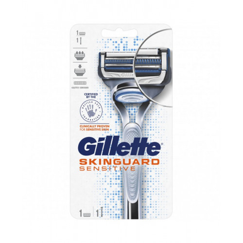 Gillette Skinguard Sevsitive Razor Skustuvo rankena ir viena skustuvo galvutė Rinkinys