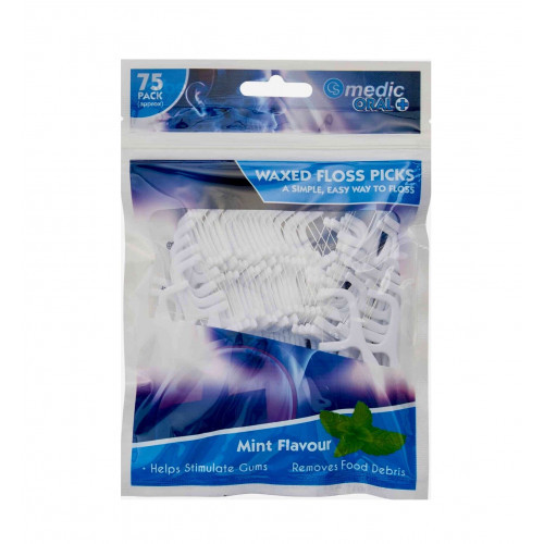 CS Medic Oral+ Waxed Floss Picks Mint Flavour Tarpdančių siūlas su koteliu 75 vnt.