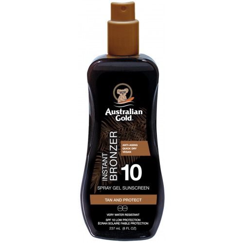 Australian Gold Spray Gel with Instant Bronzer SPF10 Apsauga nuo saulės su natūraliais bronzantais 237ml