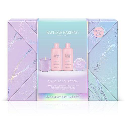 Baylis & Harding Jojoba, Vanilla & Almond Oil Gift Wrapped Candletlit Gift Set Prabangus kūno priežiūros rinkinys