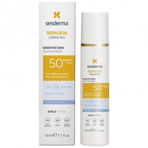 Sesderma Repaskin Urban 365 Sensitive Skin SPF50+ Veido kremas nuo saulės jautriai odai 50ml