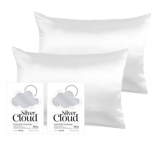 Silver Cloud Satin Pillowcase Twinpack Sidabro jonais prisotintas satino pagalvių užvalkalai Caramel