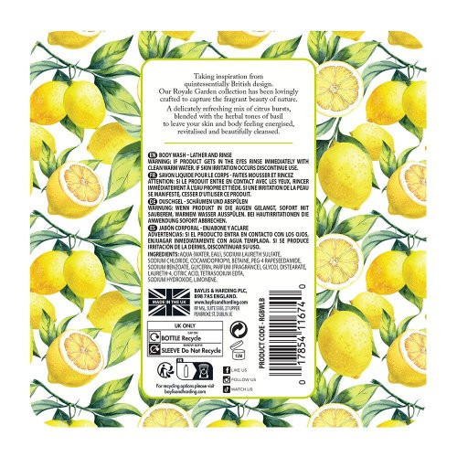 Baylis & Harding Luxury Body Wash Lemon & Basil Prabangus kūno prausiklis 500ml