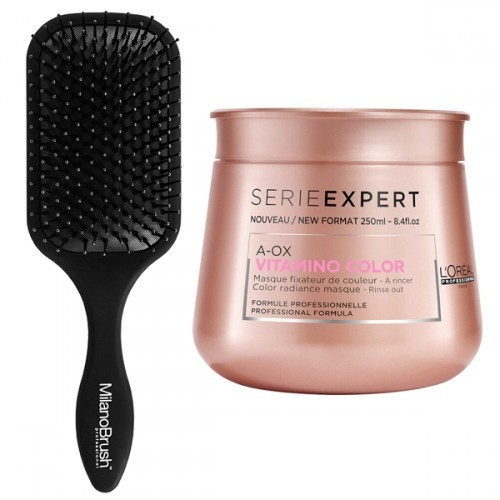 Milano Brush Rinkinys: Classic Paddle plaukų šepetys ir L'oreal Professionnel Vitamino Color A-OX Jelly kaukė