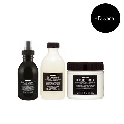 Davines OI 3-ų dalių rinkinys su šampūnu, kondicionieriumi, pieneliu + DOVANA kelioninis rinkinys