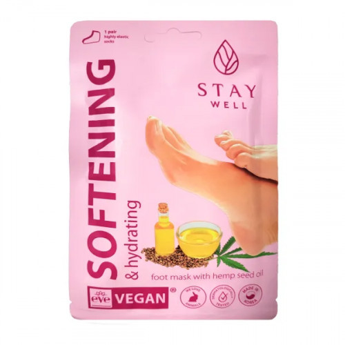 STAY WELL Instant Softening Foot Mask Hemp Seed Oil Minkštinamoji pėdų kaukė su kanapių sėklų aliejumi 1 pora