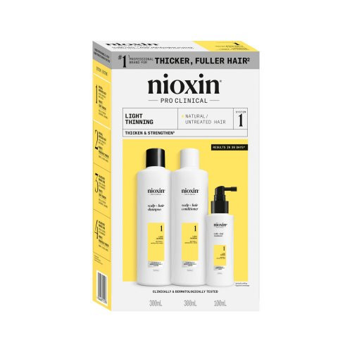 Nioxin System 1 Kit Plaukų priežiūros produktų rinkinys nestipriai retėjantiems, natūraliems plaukams 300ml+300ml+100ml