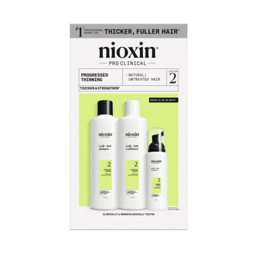 Nioxin System 2 Kit Plaukų priežiūros produktų rinkinys stipriai retėjantiems, natūraliems plaukams 300ml+300ml+100ml