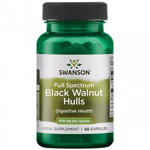 SWANSON Black Walnut Hulls Digestive Health 500mg Juodasis riešutmedis 60 kapsulių