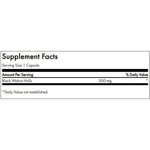 SWANSON Black Walnut Hulls Digestive Health 500mg Juodasis riešutmedis 60 kapsulių