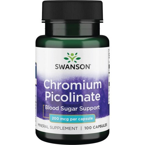 SWANSON Chromium Picolinate Blood Sugar Support 200 mcg Chromas 100 kapsulių