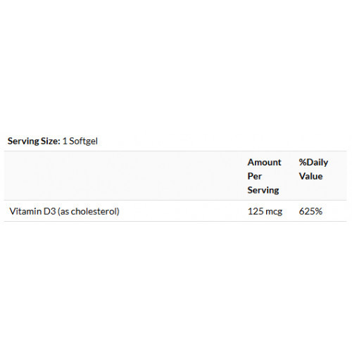 SWANSON Vitamin D3 Highest Potency 125 mcg (5,000 IU) Vitaminas D3 su linų sėmenų aliejumi 250 kapsulių