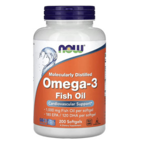 NOW Foods Omega-3 1000mg Žuvų taukai 200 kapsulių