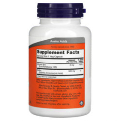 NOW Foods GABA 500mg Maisto Papildas 100 kapsulių