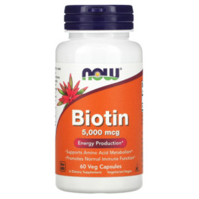 NOW Foods Biotin 5000 mcg Maisto papildas 60 kapsulių