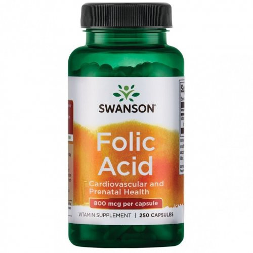 SWANSON Folic Acid Cardiovascular and Prenatal Health 800mcg Folio rūgštis (foliatai) 250 kapsulių