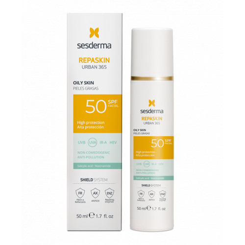 Sesderma Repaskin Urban 365 Anti-Pollution SPF50 Apsauginė priemonė nuo saulės riebiai odai 50ml