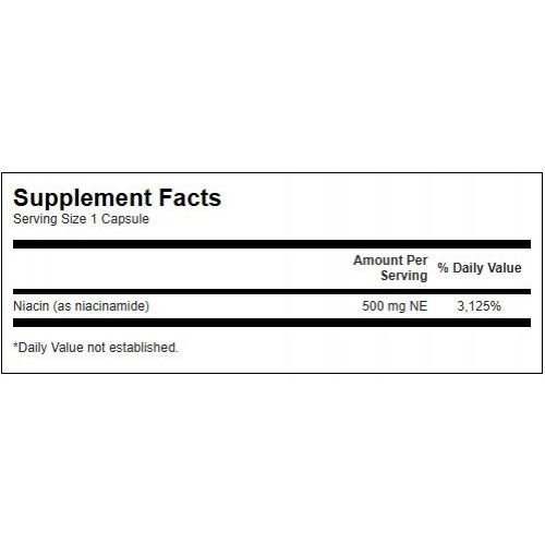 SWANSON Niacinamide 500mg Energy and Cardiovascular Support Vitaminas B3, niacinas 250 kapsulių