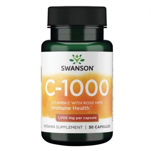 SWANSON Vitamin C with Rose Hips 1000 mg Vitaminas C su Erškėčių ekstraktu 30 kapsulių
