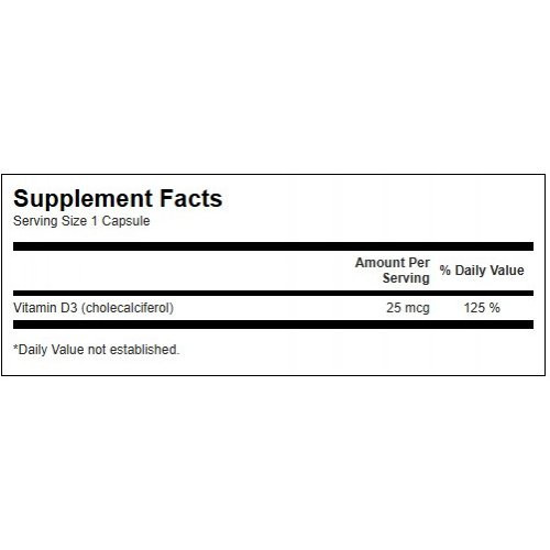 SWANSON High Potency Vitamin D3 1.000 IU (25mcg) Bone and Immune Health Vitaminas D3 250 kapsulių