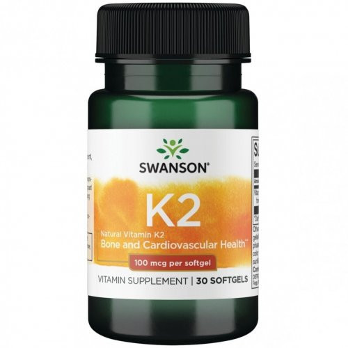 SWANSON Natural Vitamin K2 100mcg Bone and Cardiovascular Health Natūralus vitaminas K2 30 kapsulių