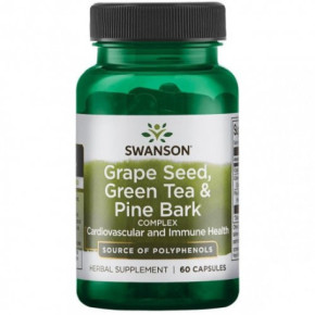 SWANSON Grape seed, Green Tea & Pine Bark Complex Vynuogių sėklų, žaliosios arbatos Ir pušies žievės kompleksas 60 kapsulių