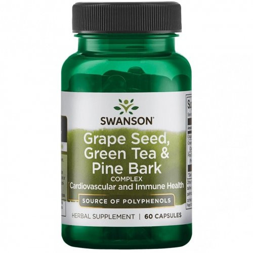 SWANSON Grape seed, Green Tea & Pine Bark Complex Vynuogių sėklų, žaliosios arbatos Ir pušies žievės kompleksas 60 kapsulių