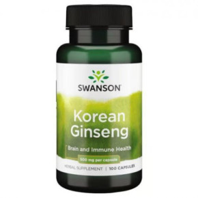 SWANSON Korean Ginseng 500mg Brain and Immune Health Maisto papildas ženšenis 100 kapsulių
