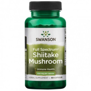 SWANSON Full Spectrum Shiitake Mushroom 500mg Immune Health Shiitake grybų maisto papildas 60 kapsulių
