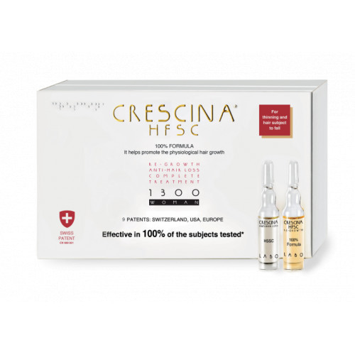 Crescina Re-Growth HFSC 1300 Complete Treatment Woman Plaukų augimą skatinantis kompleksas moterims 20amp. (10+10)