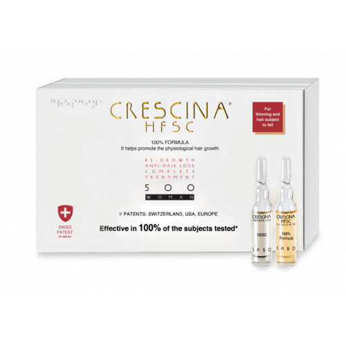 Crescina Re-Growth HFSC 500 Complete Treatment Woman Plaukų augimą skatinantis kompleksas moterims 20amp. (10+10)