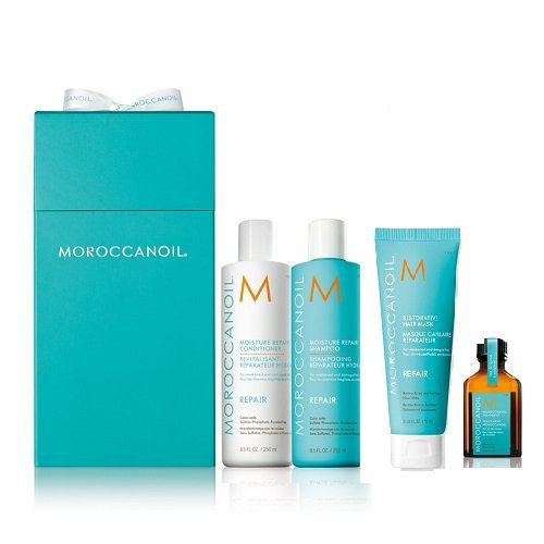 Moroccanoil Moisture Repair Dovanų rinkinys: Sausiems plaukams šampūnas, kondicionierius, kaukė ir aliejukas