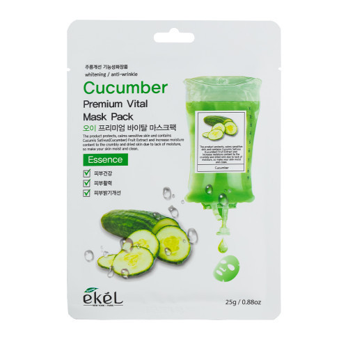 Ekel Cucumber Premium Vital Mask Veido kaukė su agurkų ekstraktu 1vnt.