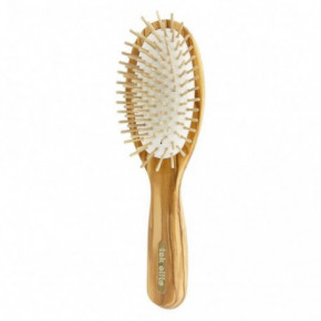 TEK Elite Big Oval Olive Wood Hairbrush Ovalus plaukų šepetys su mediniais spygliukais Šviesus