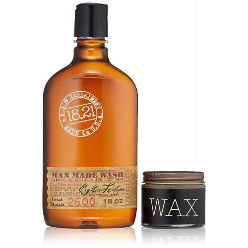 18.21 Man Made Wash & Wax Sweet Tobacco Gift Set Plaukų ir kūno priežiūros priemonių rinkinys vyrams