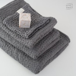 Linen Tales Dark Grey Linen & Cotton Honeycomb Waffle Towel Vonios rankšluostis 30x30cm