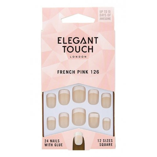 Elegant Touch French Pink 126 Square Nails Priklijuojami, dirbtiniai nagai Rinkinys