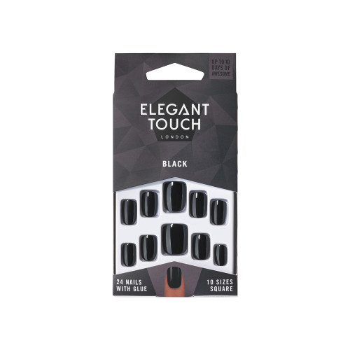 Elegant Touch Black Colour Nails- Square Priklijuojami dirbtiniai nagai Rinkinys