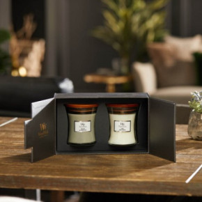 WoodWick Medium Core Fireside & Linen Gift Set Žvakės dovanų dėžutėje 2vnt