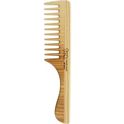 TEK Natural Comb With Wide Teeth and Handle Plaukų šukos su rankena, mediniais dantukais