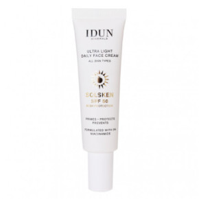 IDUN Ultra Light Daily Face Cream SPF50 Ypač lengvas dieninis veido kremas su niacinamidu, visų tipų odai 30ml