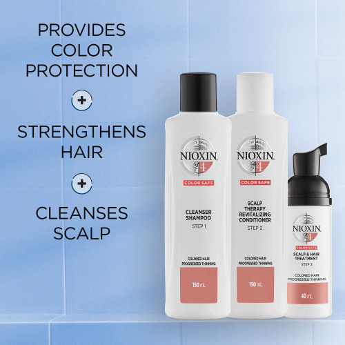 Nioxin SYS4 Care System Trial Kit Galvos odos ir plaukų priežiūros rinkinys dažytiems, stipriai retėjantiems plaukams Small