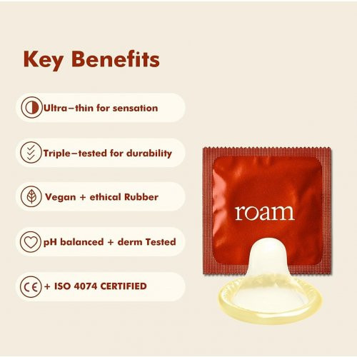 Roam Natural Latex Ultra-Thin Condoms Regular Fit Itin ploni prezervatyvai 12 vnt.